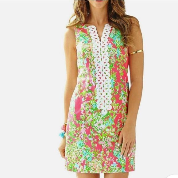 Lilly Pulitzer Cathy Flamingo Pink Southern Charm Lace Front Shift Dress 0 - Picture 1 of 6